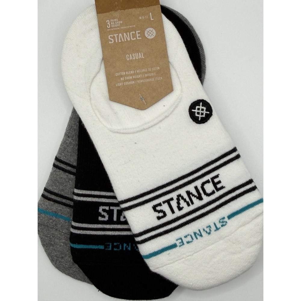 Stance Basic 3 Pack No Show Socks Mens Large White Black Gray A145D20SRO